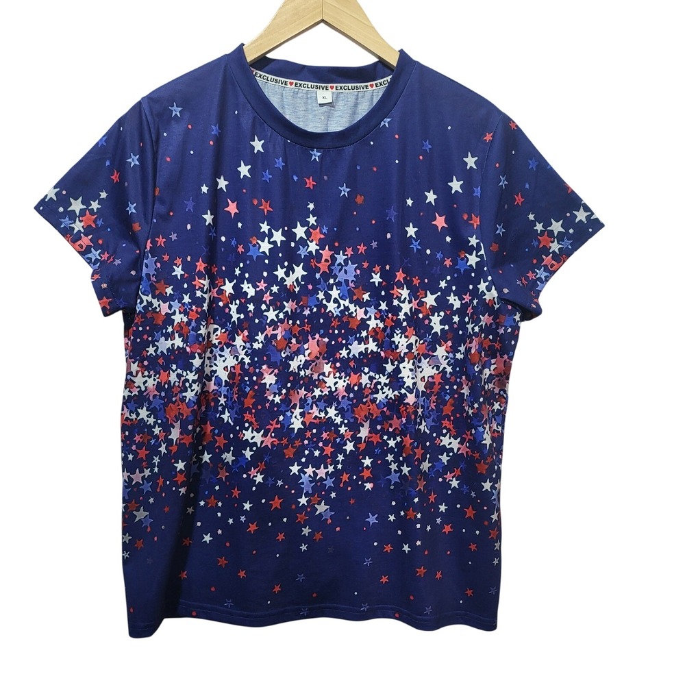 Exclusive Navy Blue Star Print Patriotic Short Sleeve T-Shirt Mens‎ XL